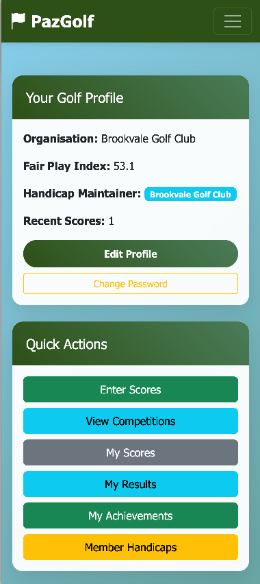 PLACEHOLDER: Dashboard overview showing profile card and quick actions